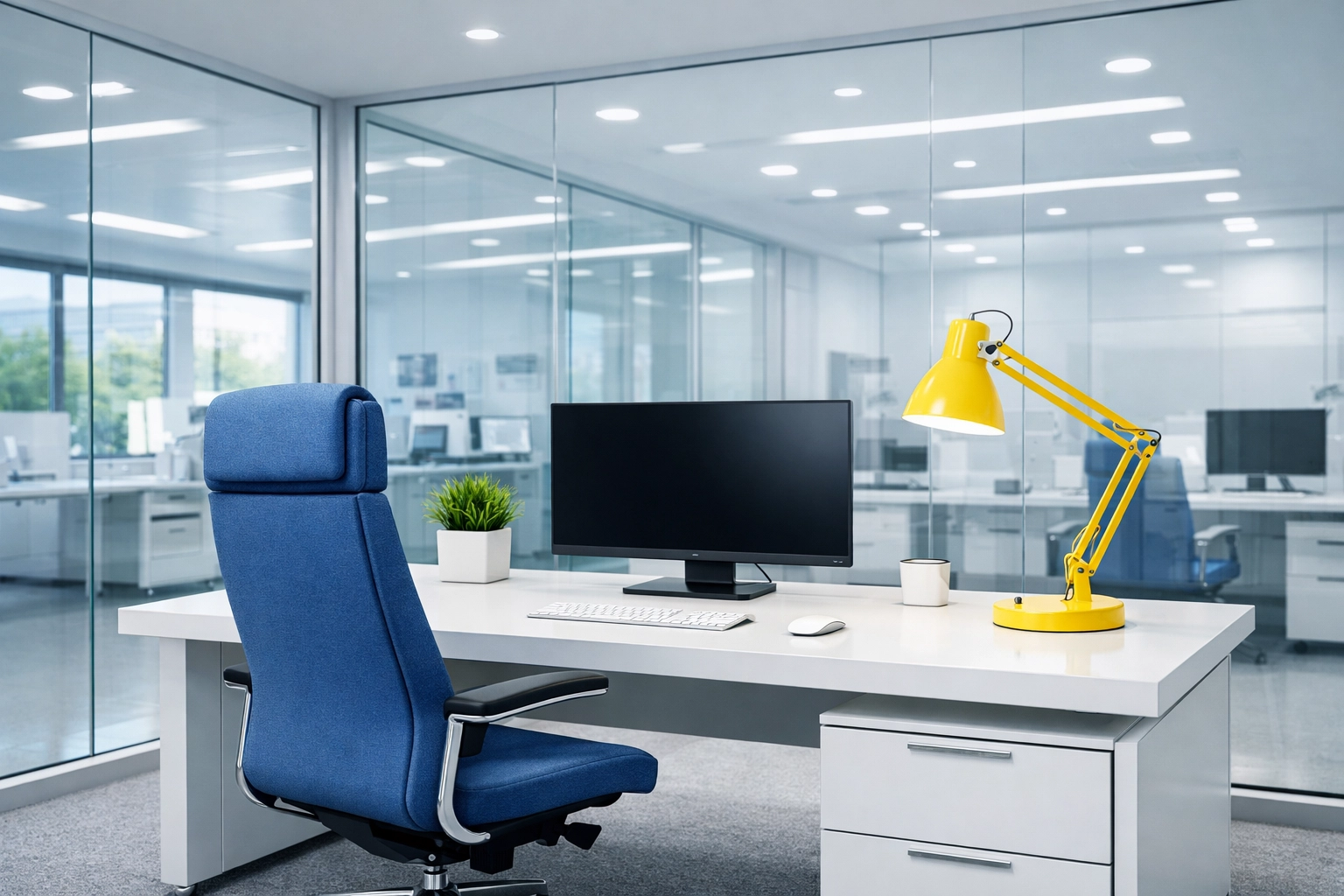 A sanitized and organized commercial office space in Worcester ready for professional use.