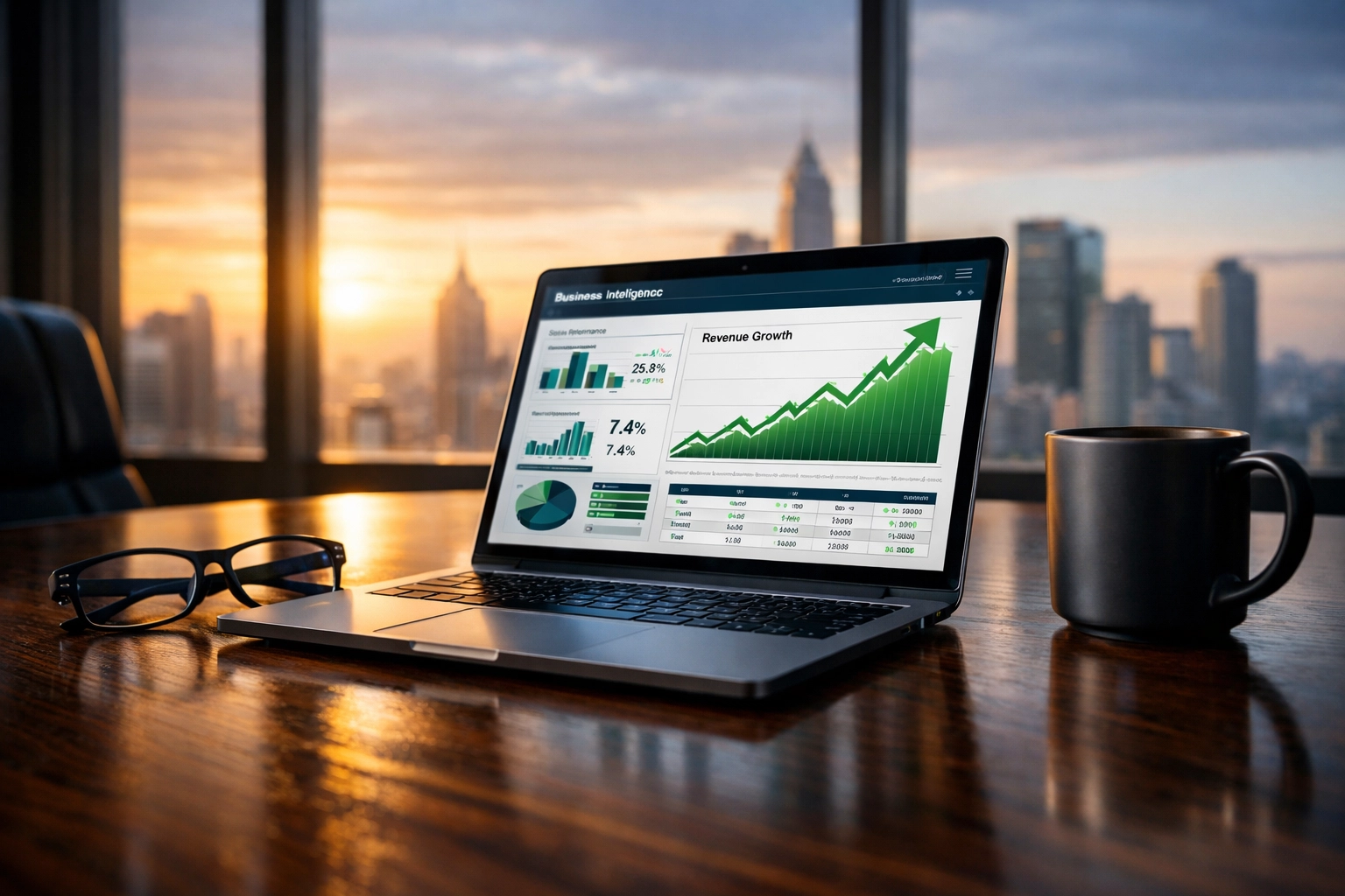Business intelligence report on a laptop screen showing ServiceNow ROI and strategic financial growth for 2026.