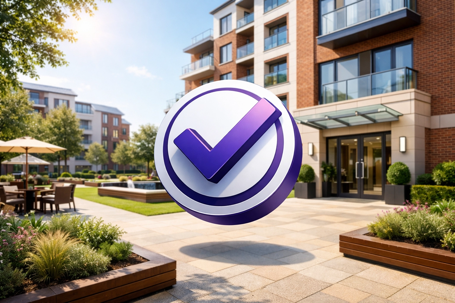 Clean communal courtyard of an Essex residential development highlighting high block management safety standards.