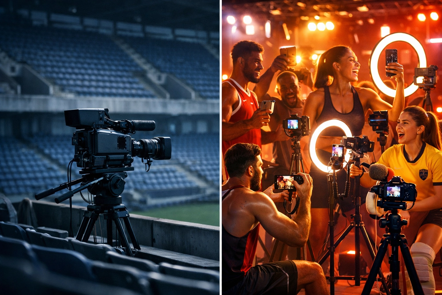 Comparison of traditional stadium advertising versus modern athlete-driven digital content creation