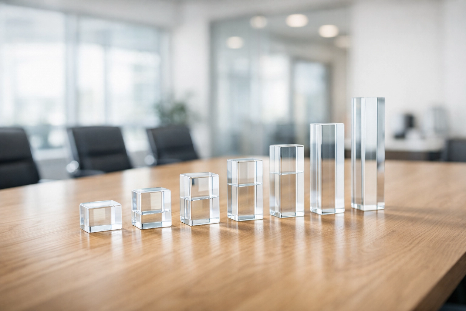 Glass blocks on a conference table representing diversified revenue streams for business exit planning.