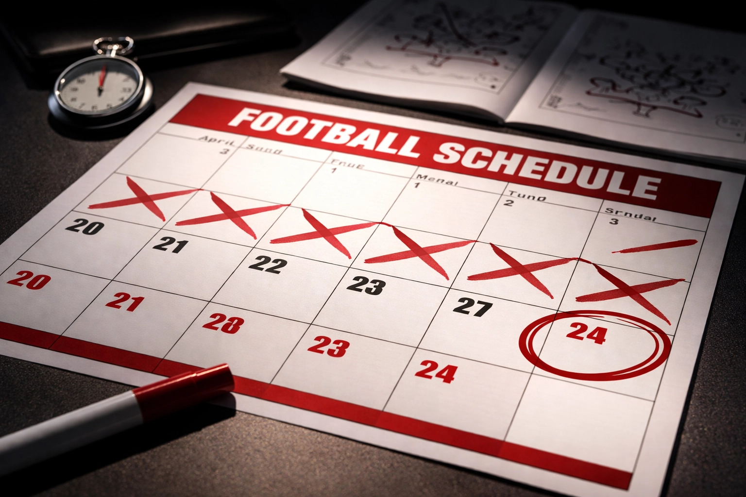 Football calendar on coach's desk highlighting urgency of Indiana's five-day post-championship transfer window