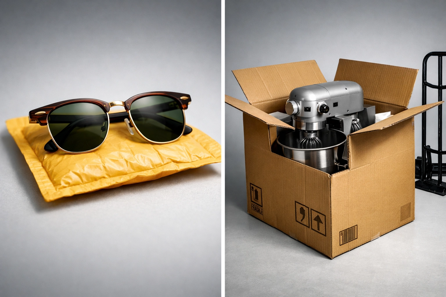 Lightweight items vs heavy boxes showing how shipping weight affects usps vs ups vs fedex prices.