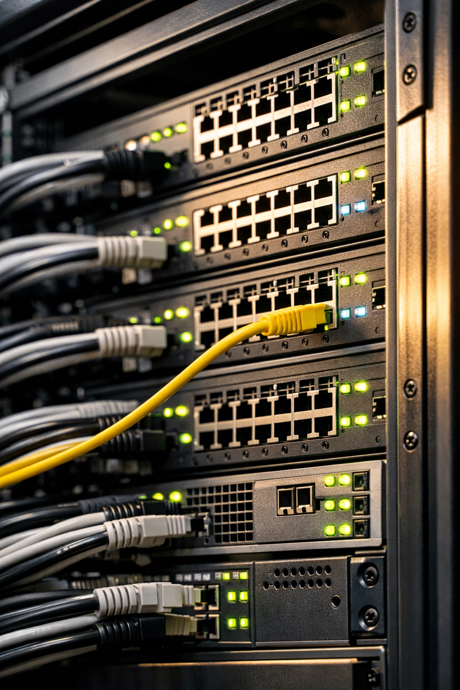 Efficiently managed server rack representing high gross margins and standardized MSP service delivery.