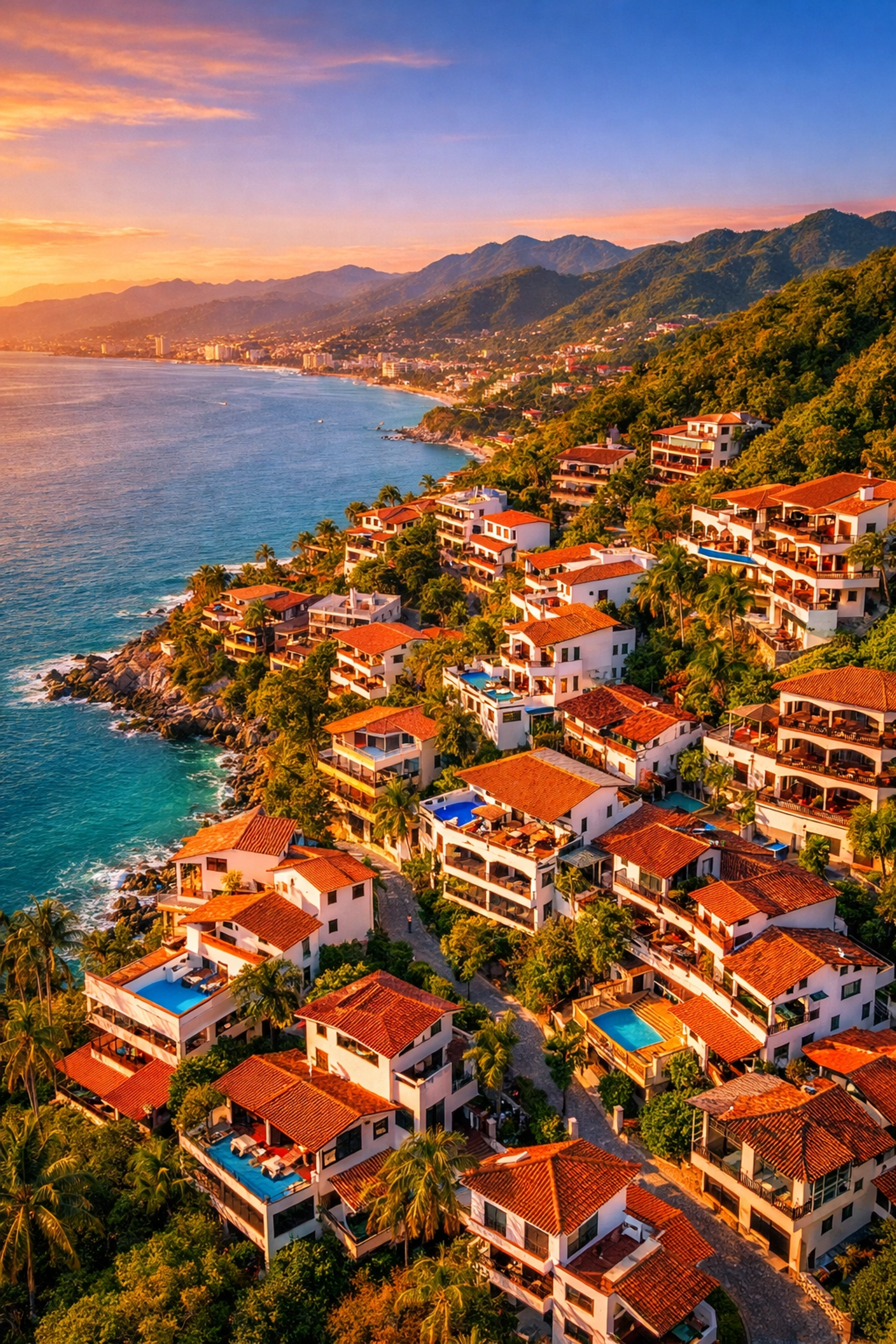 Amapas hillside apartments overlooking Banderas Bay in Puerto Vallarta Mexico