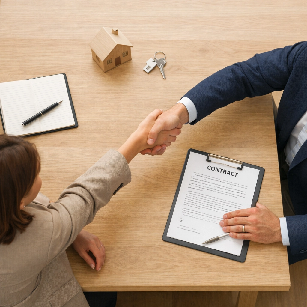 Handshake agreement between land seller and cash buyer