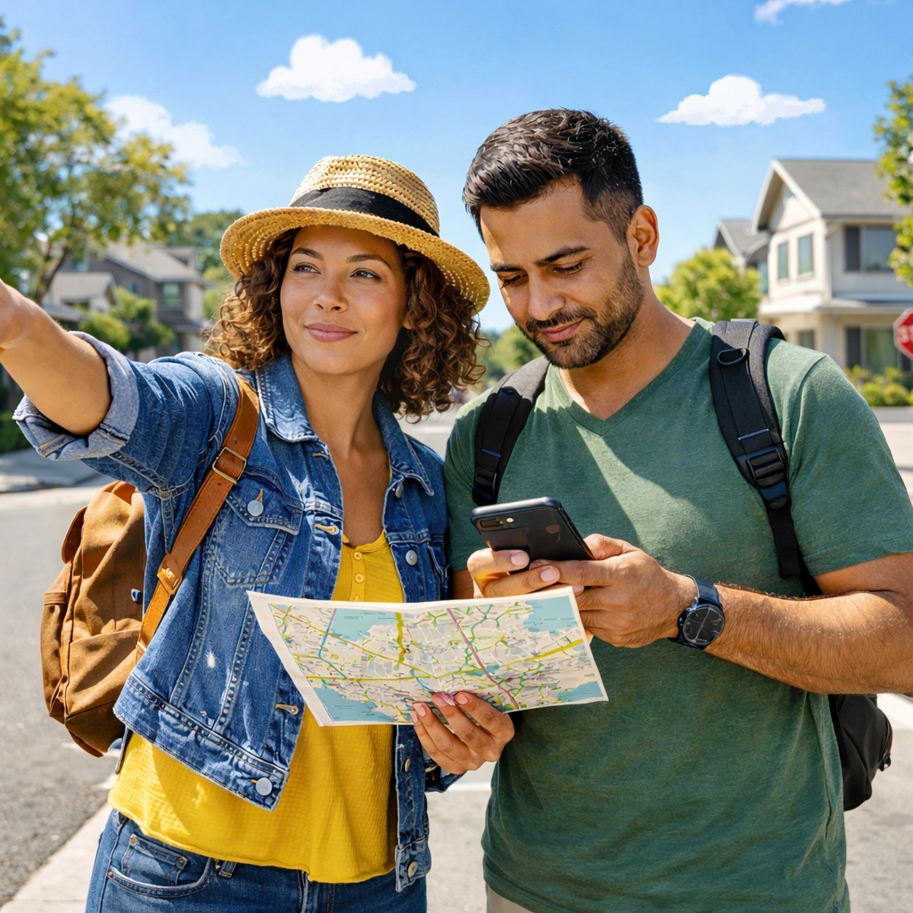 Couple deciding on home buying timing in Charlotte neighborhood Couple deciding on home buying timing in Charlotte neighborhood