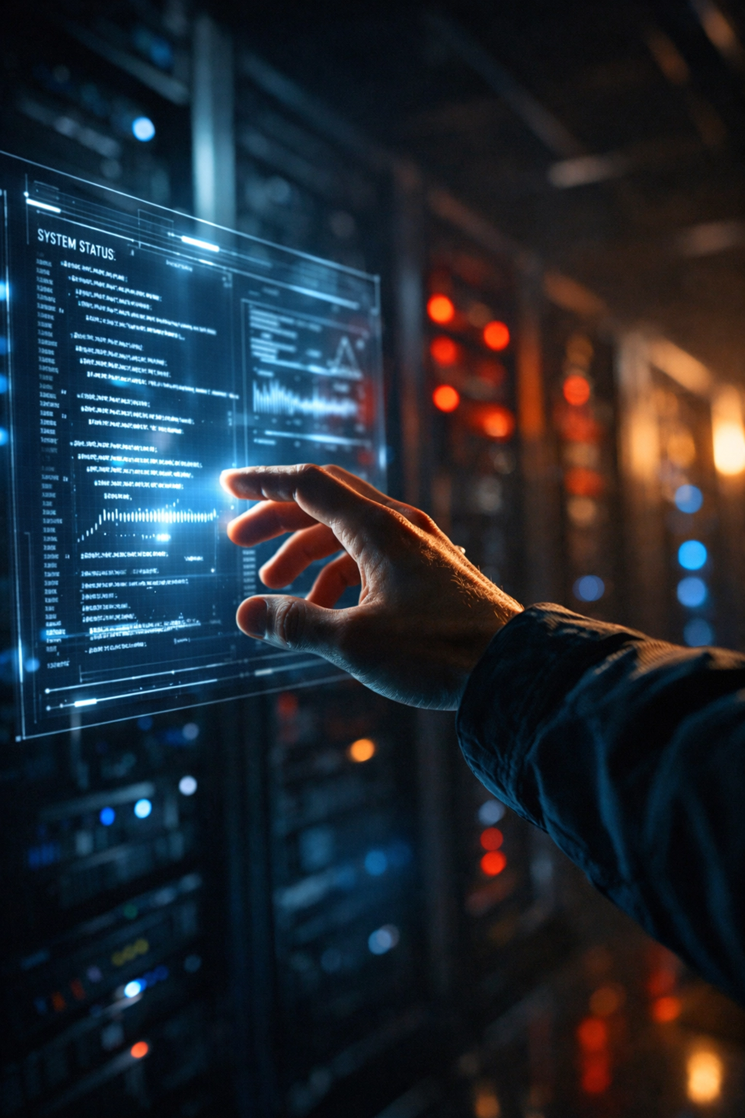 IT professional testing backup recovery procedures in server room with system diagnostics