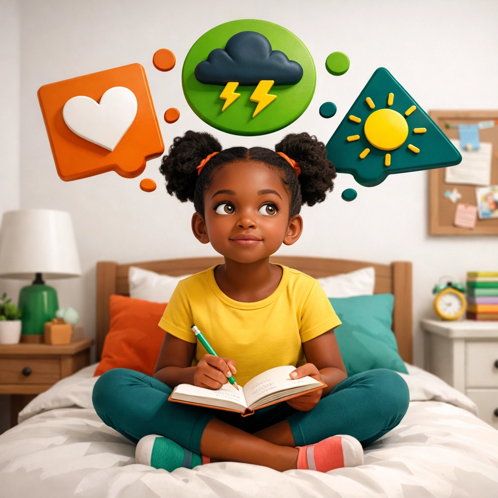 Young girl journaling and reflecting on emotions developing self-awareness and faith