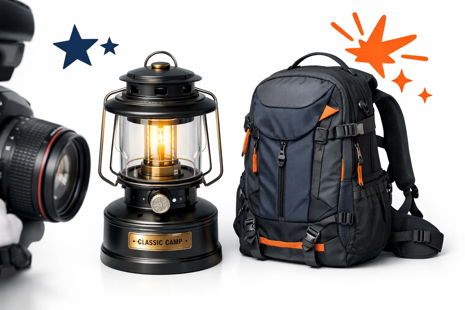 High-quality camping lantern and backpack showing the professional gear listings on Chartrflex.