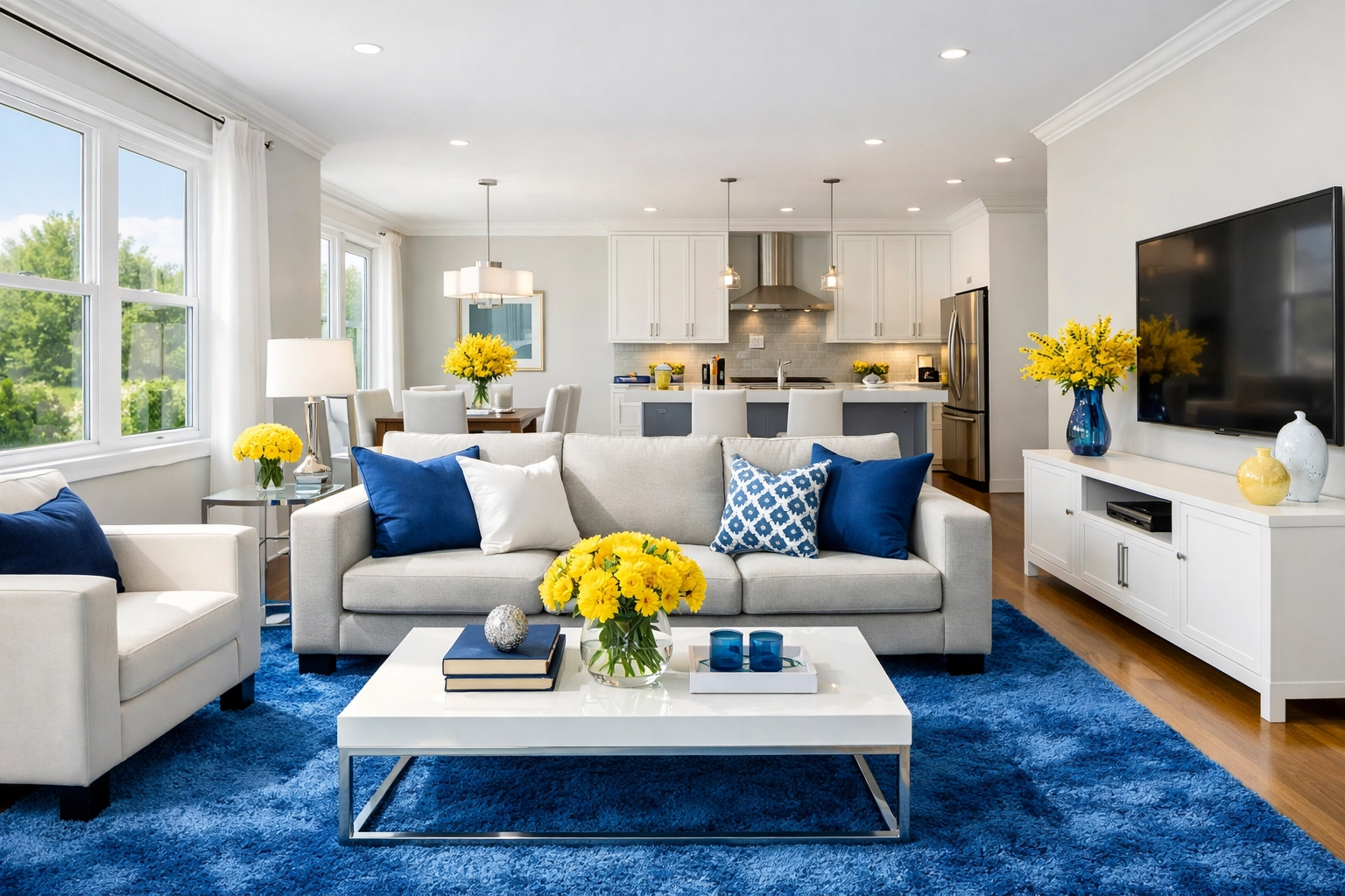 Immaculate living room in Lowell following a weekly house cleaning MA session by professional cleaners.