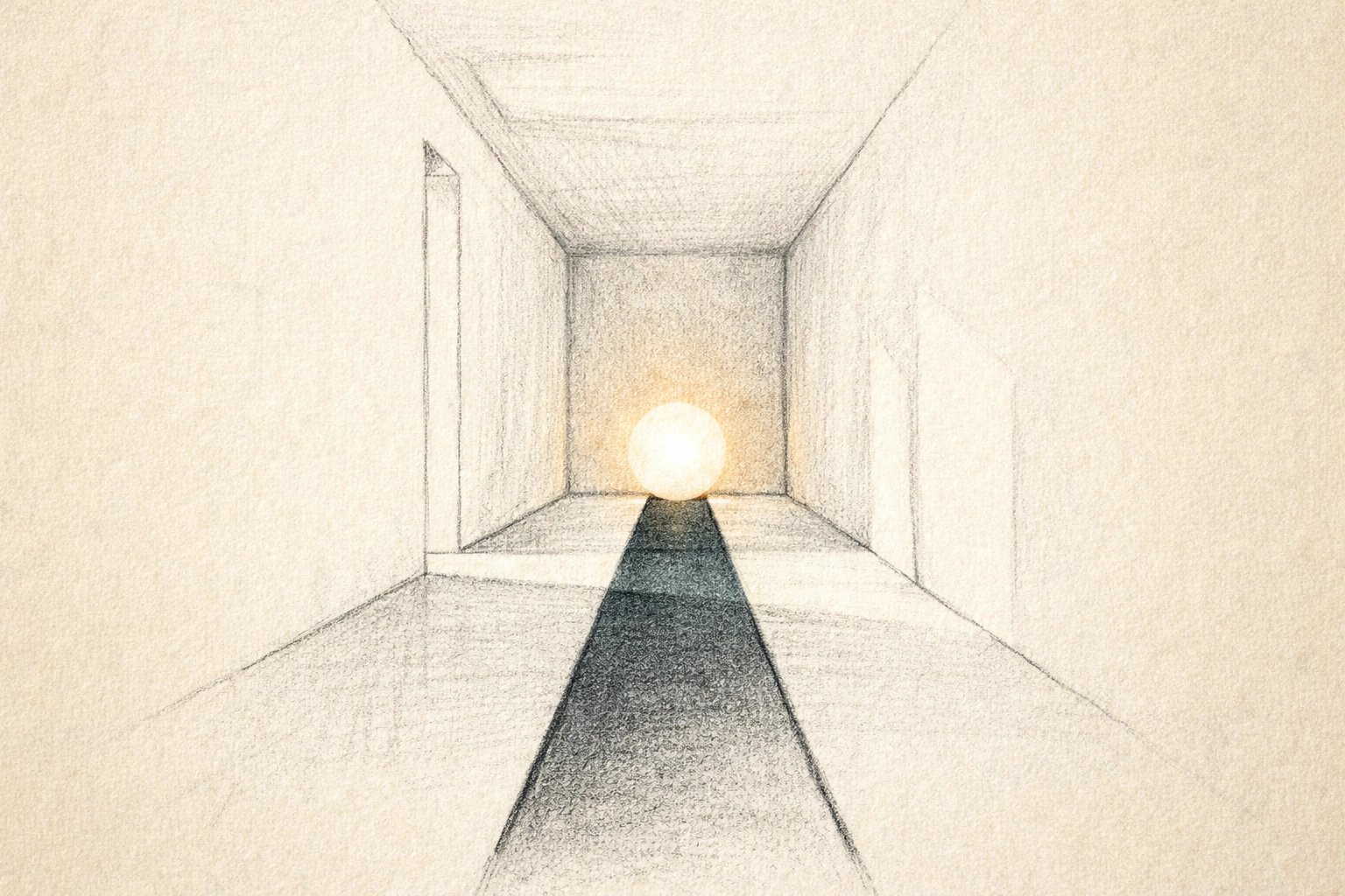 Minimalist gallery path leading to light, showing how strategic UX design guides users to core brand messages.