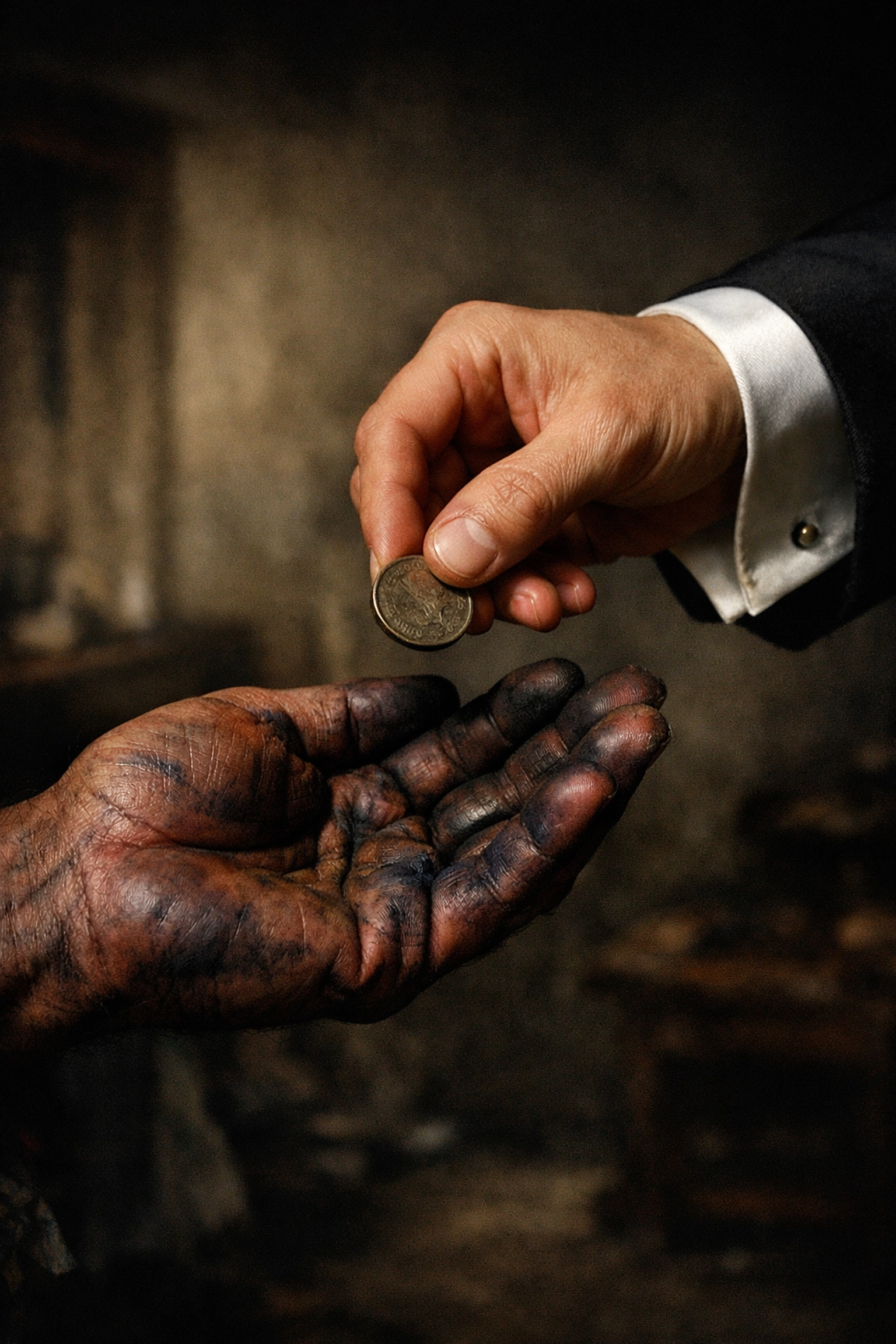 Victorian class divide shown through hands exchanging money between wealthy and poor gay lovers