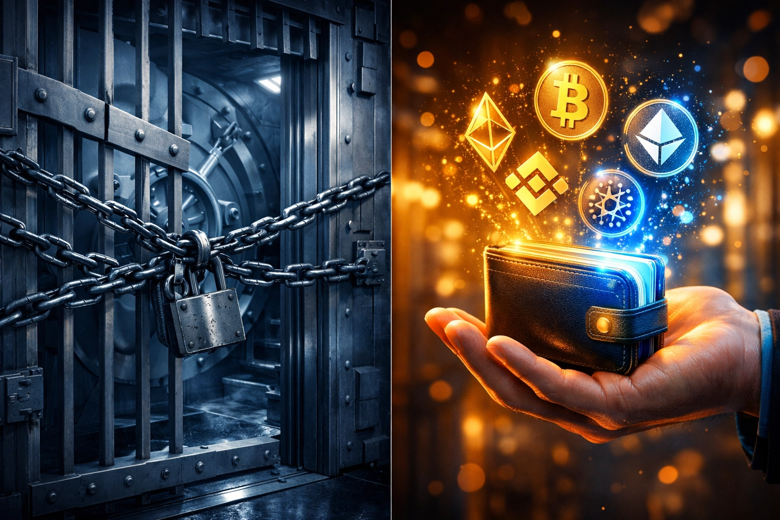 Custodial vs self-custody merchant accounts: traditional bank control versus crypto wallet freedom