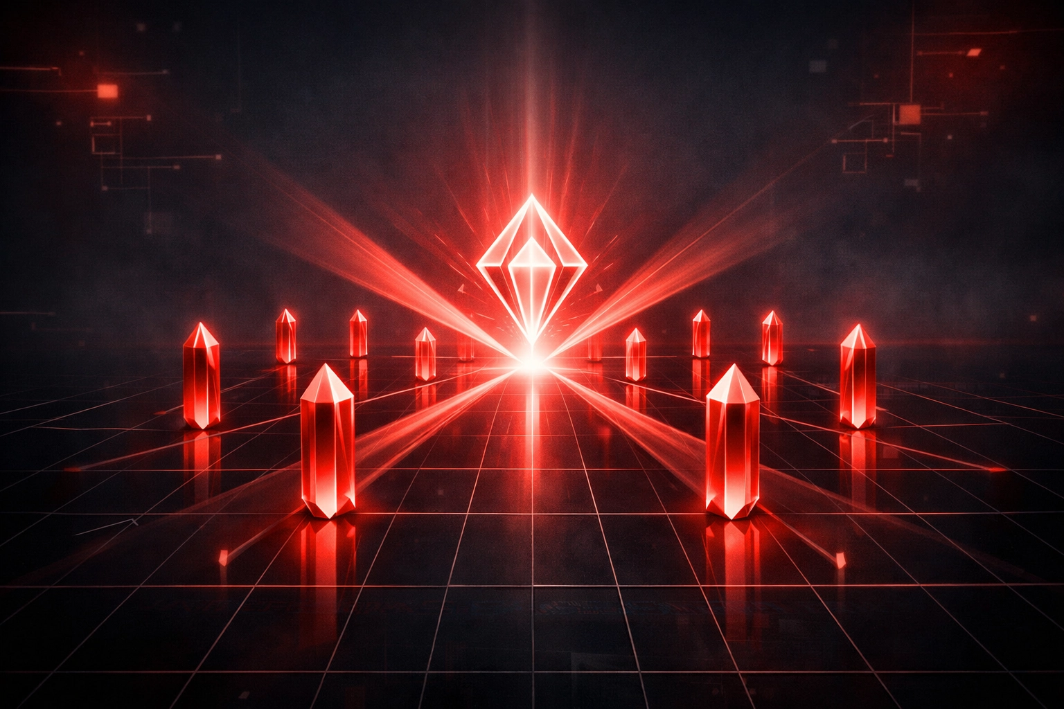 Geometric prisms representing structured data and direct answers converging into a central digital trust signal.