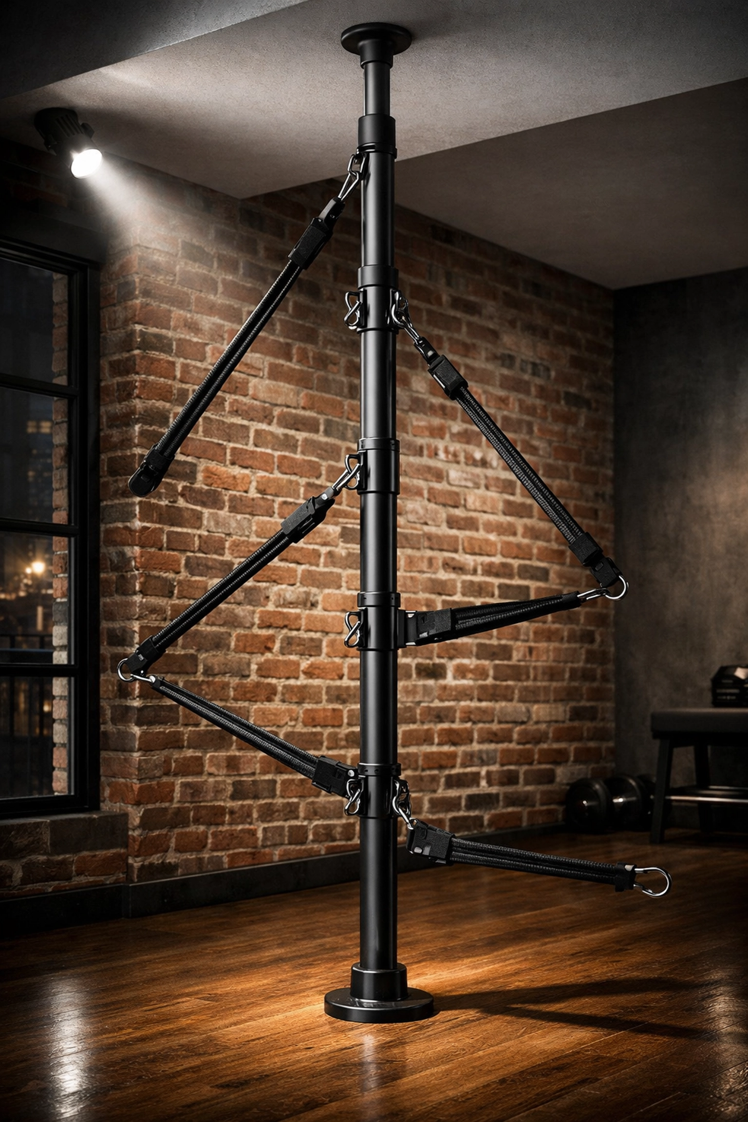 The Resistance Rail floor to ceiling gym, a perfect no wall damage workout system for versatile home gyms.