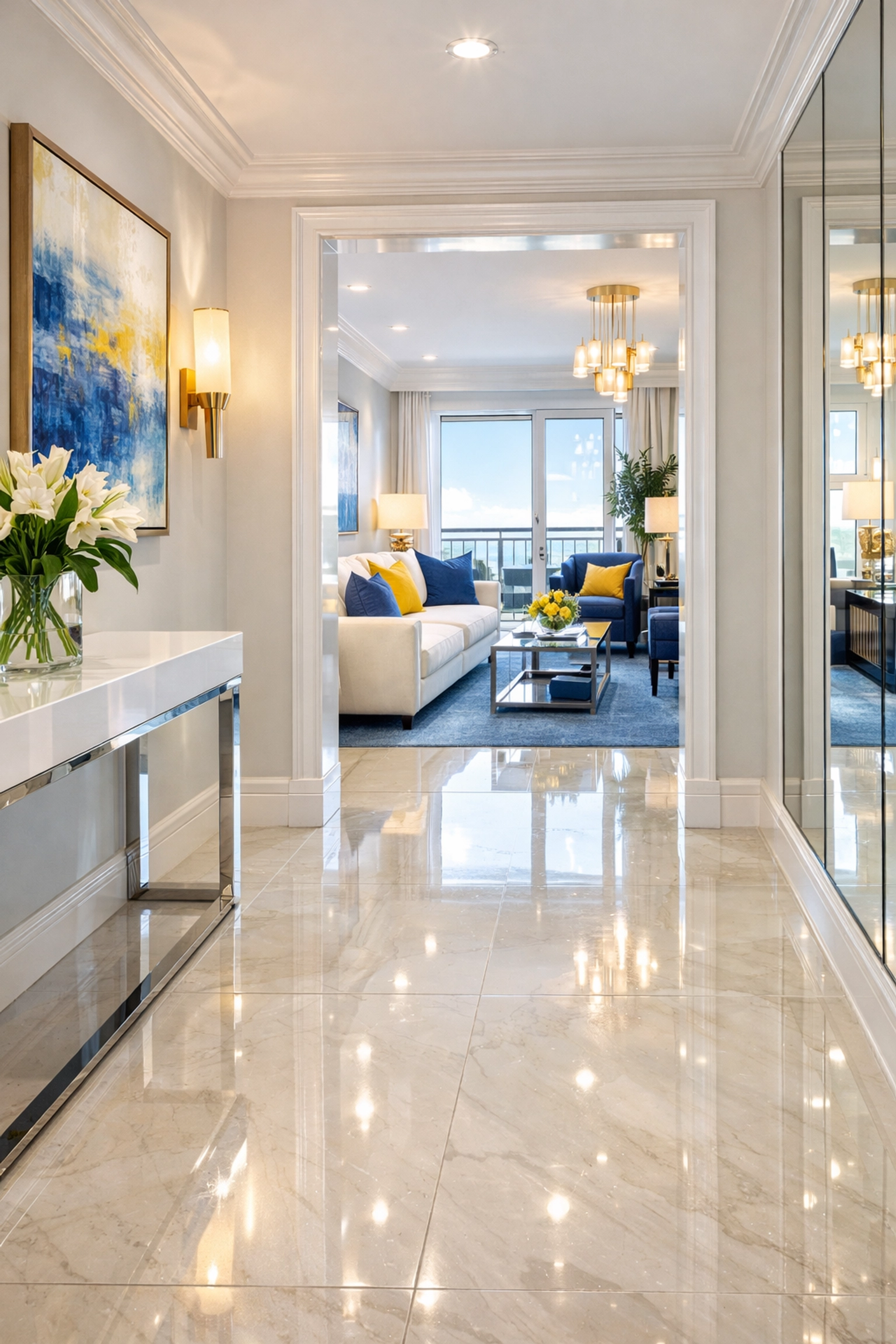 Sun-drenched Bolton apartment entryway with shiny, professionally cleaned hard flooring.