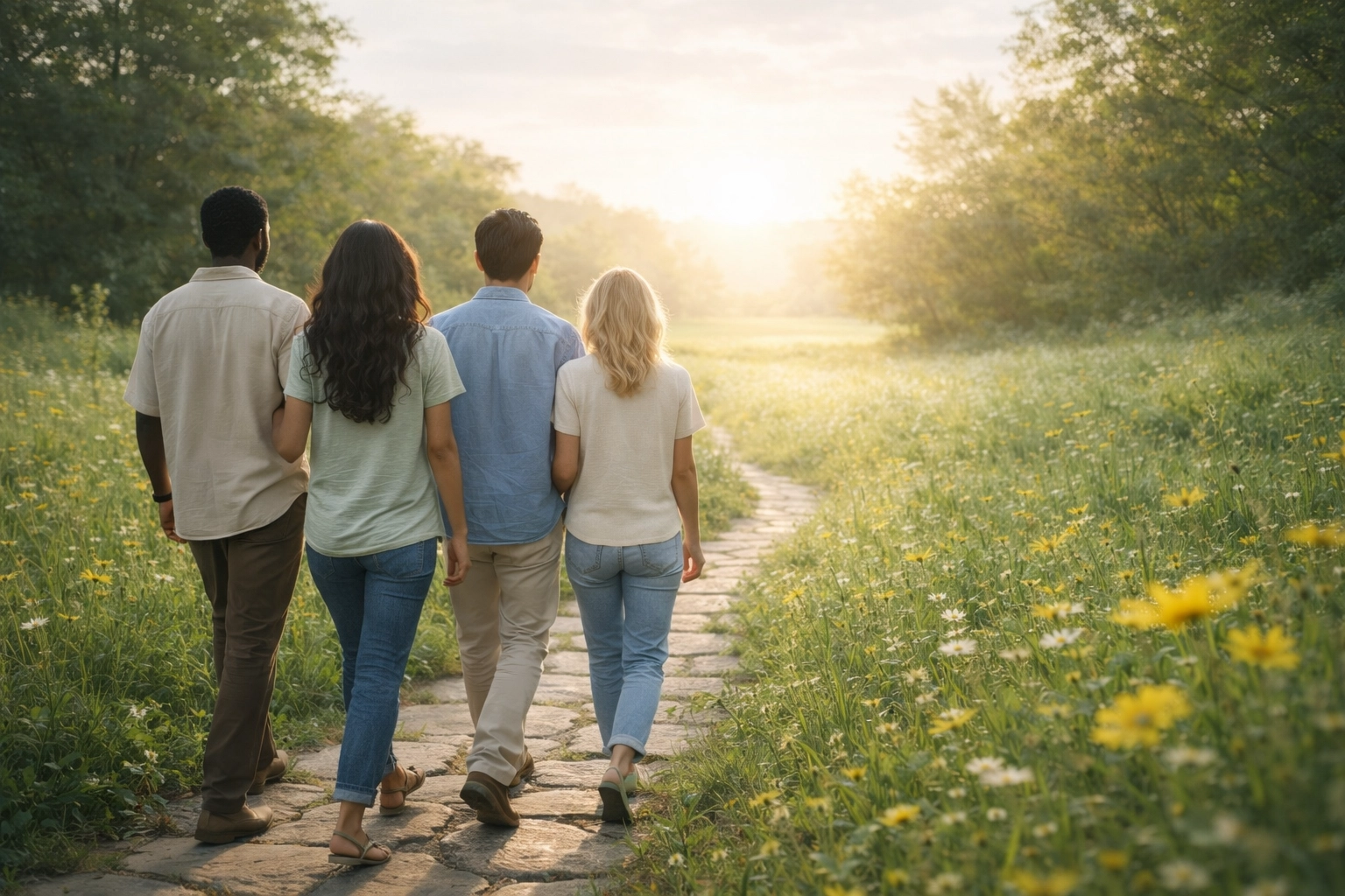 A path leading toward a sun-soaked meadow, representing the healing journey of therapy in Georgia.