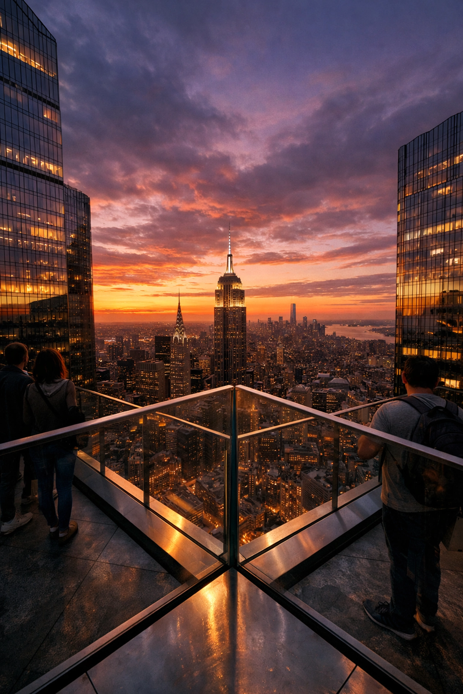 Sunset over the Empire State Building from The Edge, one of the best places to take pictures in NYC.