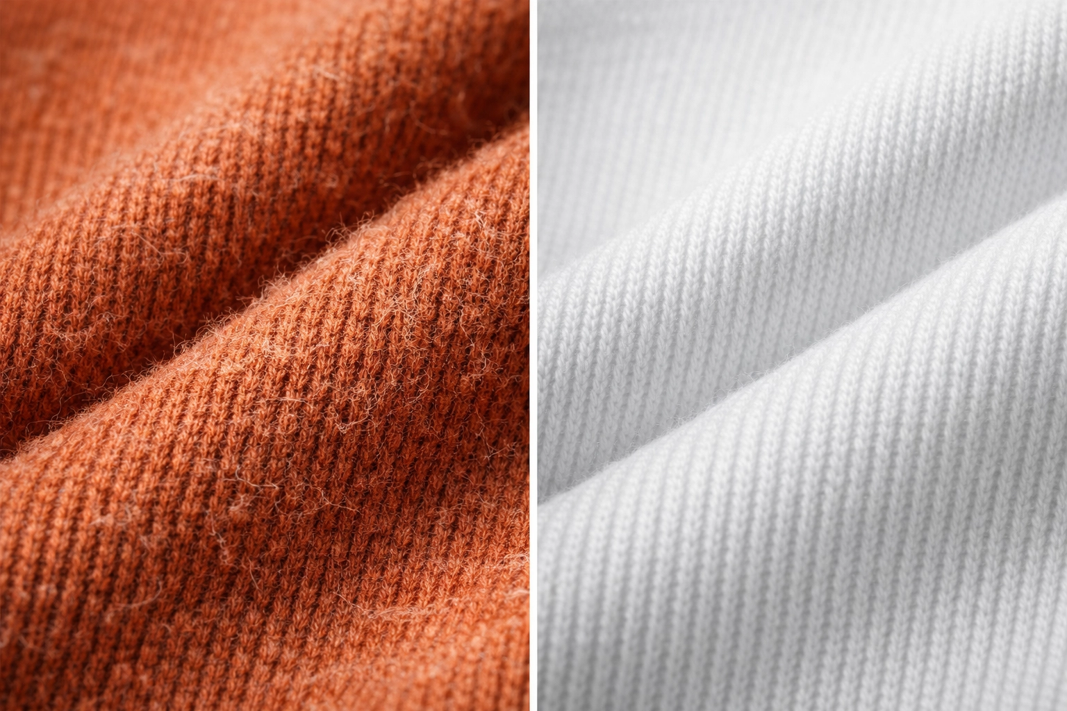 Close-up comparison of Comfort Colors ring-spun cotton and Gildan cotton fabric texture