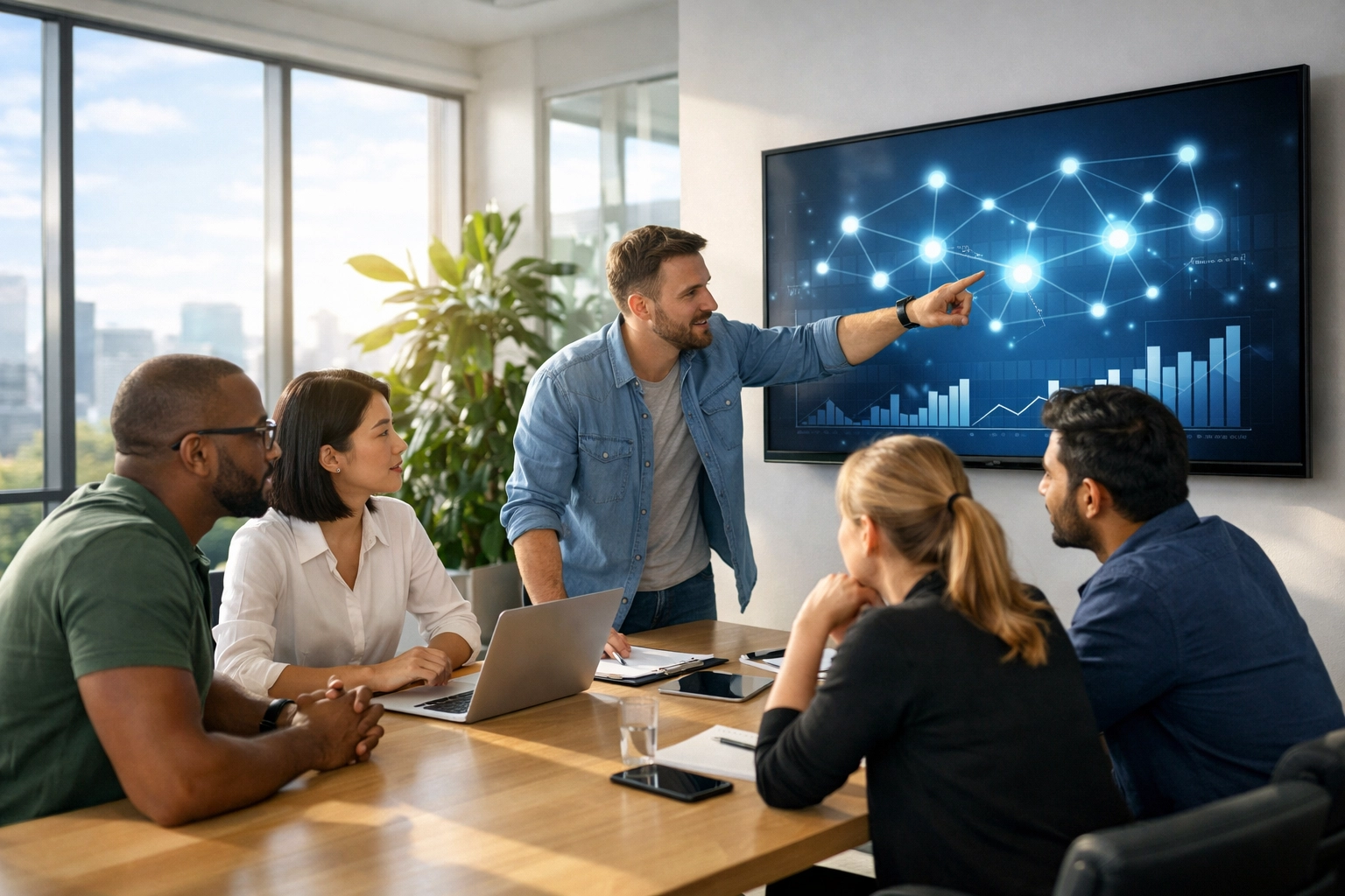 IT professionals reviewing a ServiceNow ITOM and ITAM data dashboard to optimize platform health and ROI.