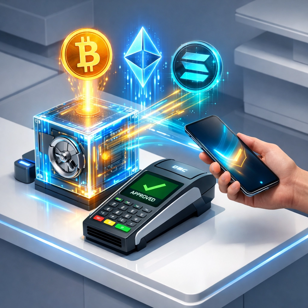 Self-custody crypto POS terminal with instant peer-to-peer payment settlement