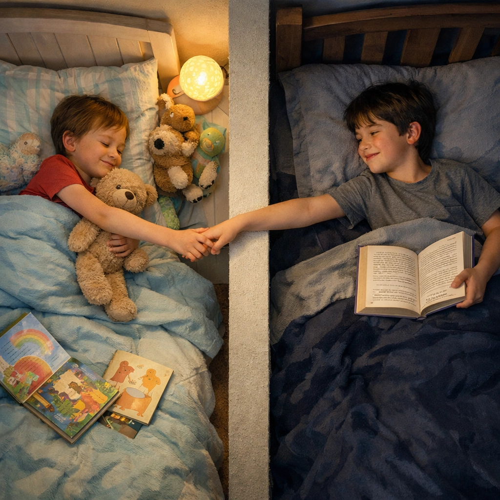 Comparing bedtime needs for 5 year old and 7 year old children in their rooms