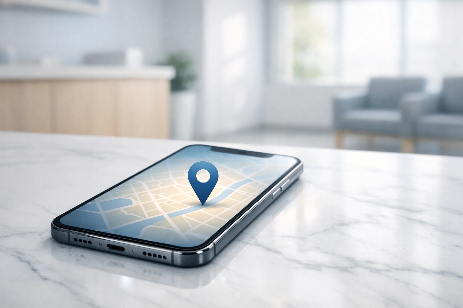 Google Maps pin on a smartphone representing a top ranking for a chiropractic practice.