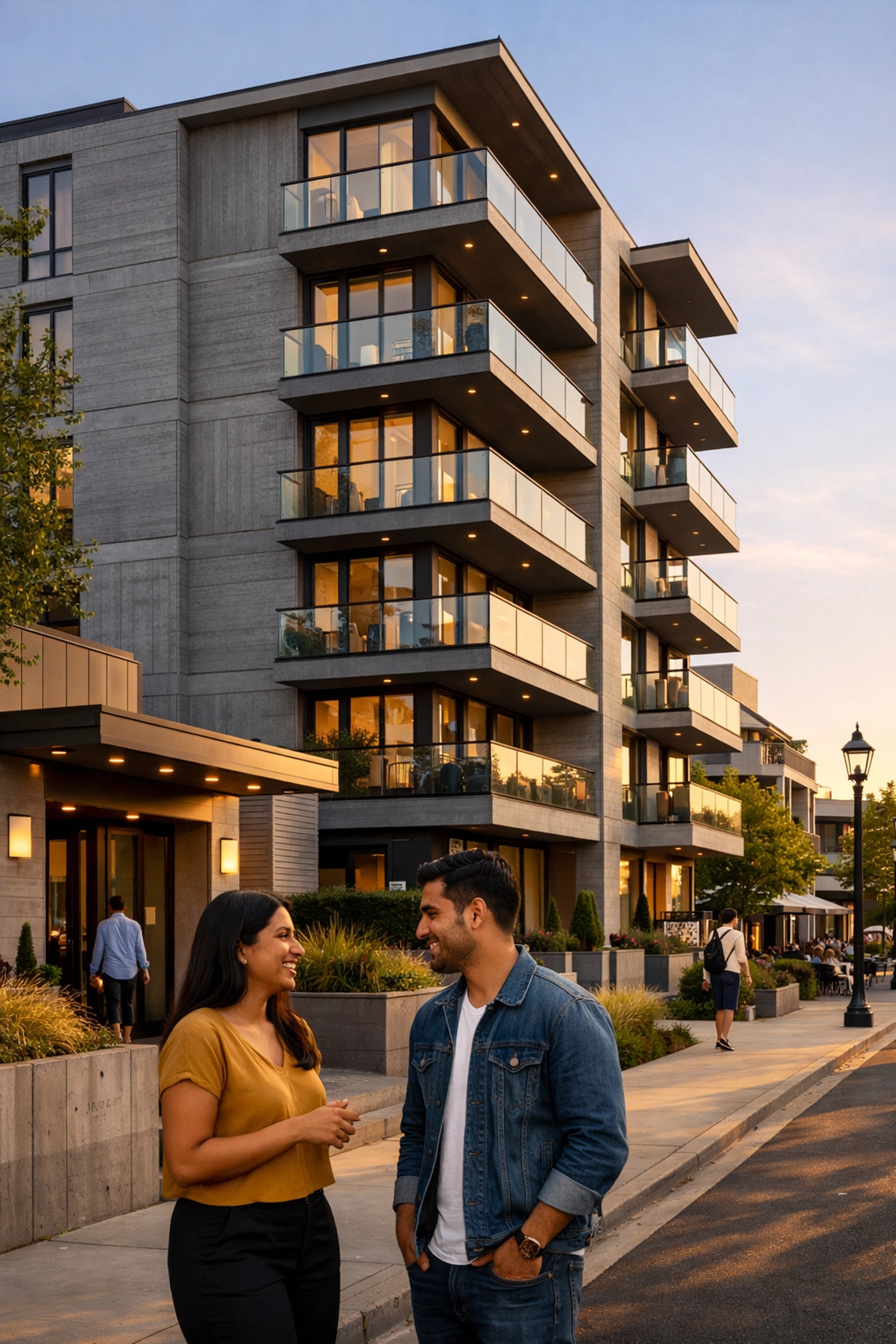 Modern six-story apartment complex in Lafayette showing contemporary urban housing design.