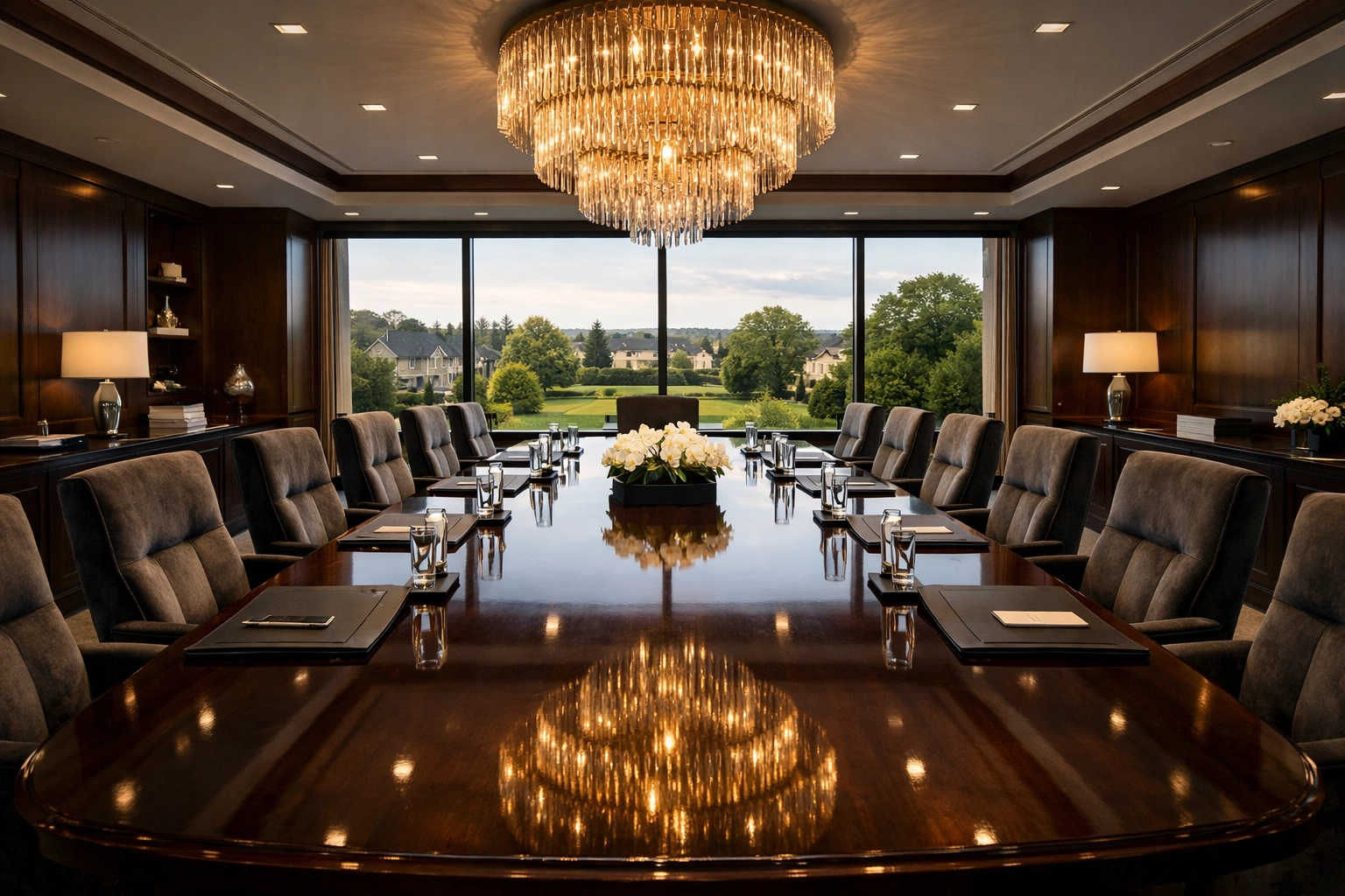 Pristine Wellesley executive boardroom showing the results of elite commercial office cleaning services.