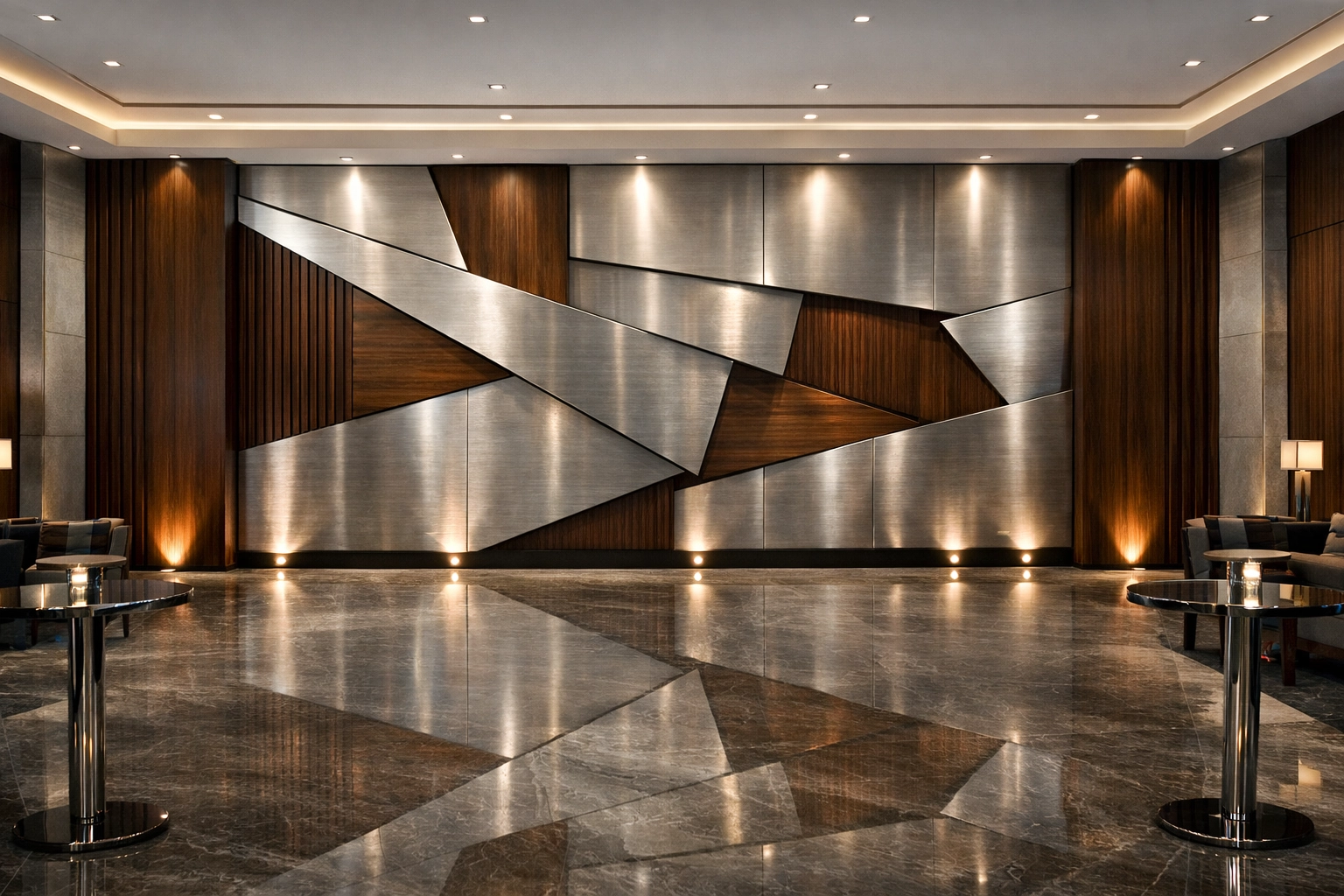Modern luxury event space featuring high-end architectural design and creative production solutions.