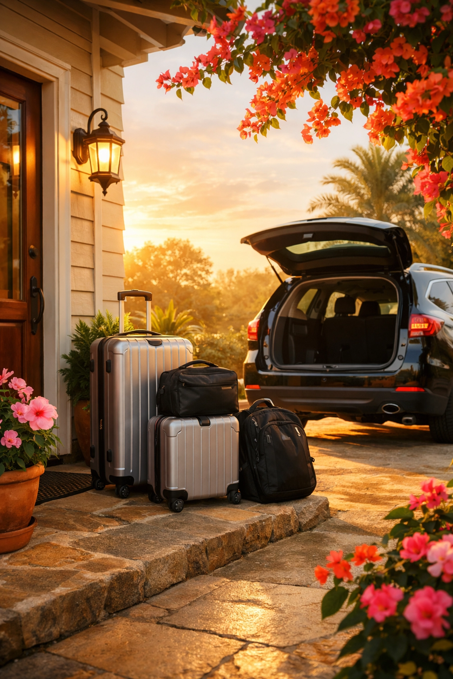 Door-to-door airport transfer service with luggage ready at family home