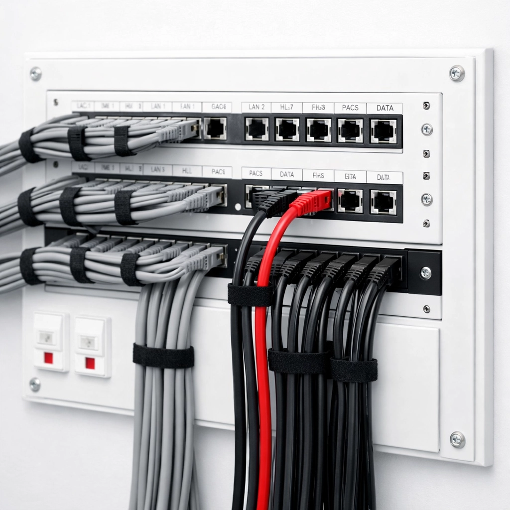 Organized network cable infrastructure for healthcare platform integration