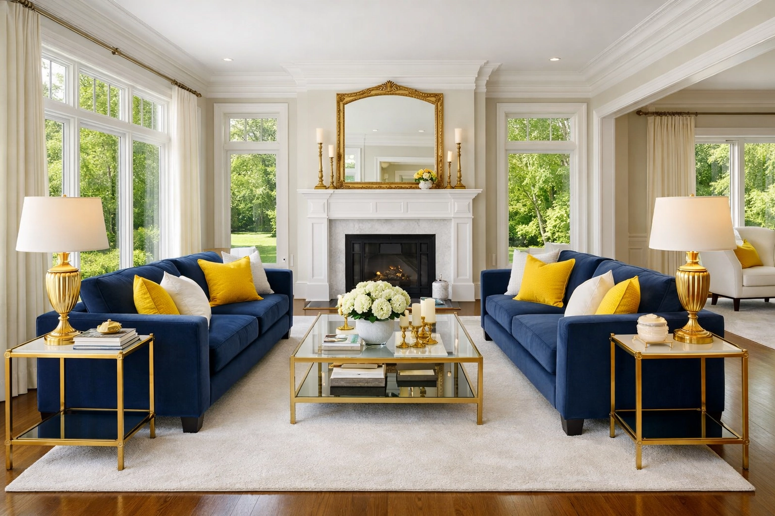 Pristine luxury living room in Massachusetts following a professional post-construction cleaning service.