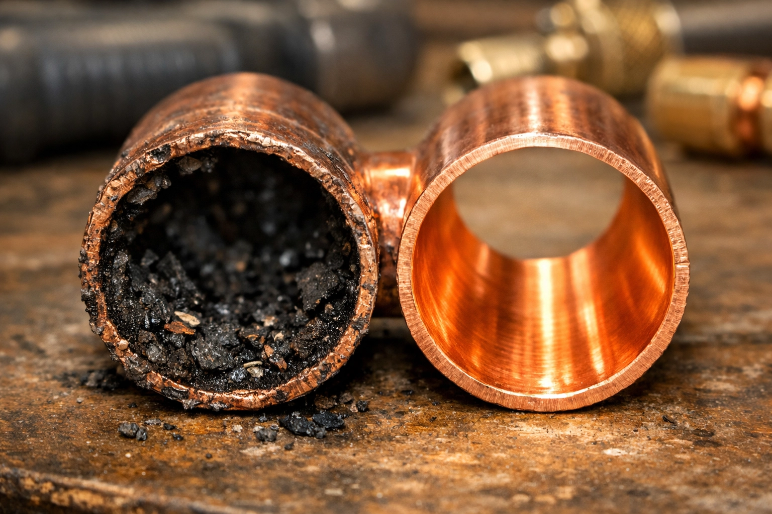 Copper pipe contamination from oxygen vs clean pipe protected by nitrogen purging for air conditioning