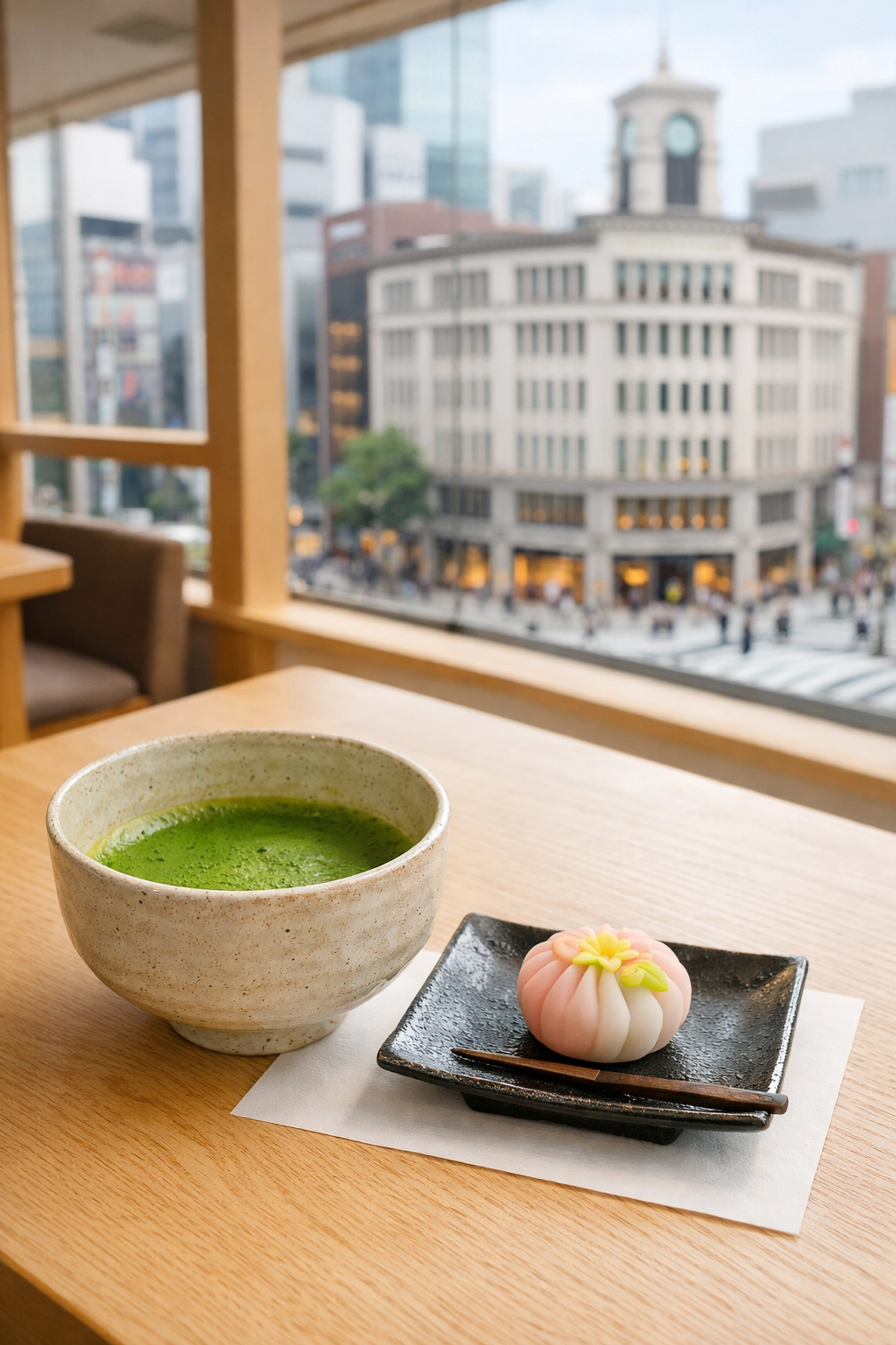 Vibrant matcha green tea in Ginza, a highlight of a refined Tokyo food tour.