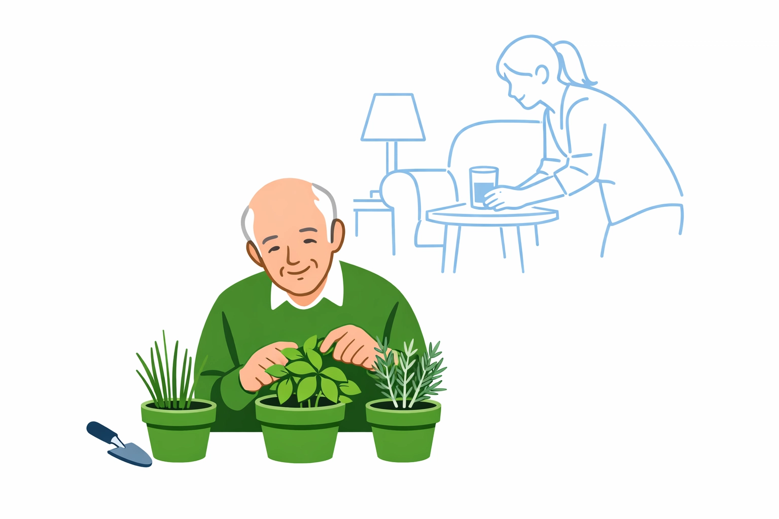 Senior man gardening independently with supportive in-home healthcare services in San Antonio.