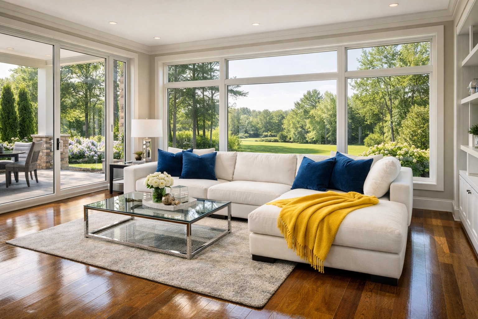Impeccably clean modern Foxborough living room showcasing professional house cleaning in Foxborough results.