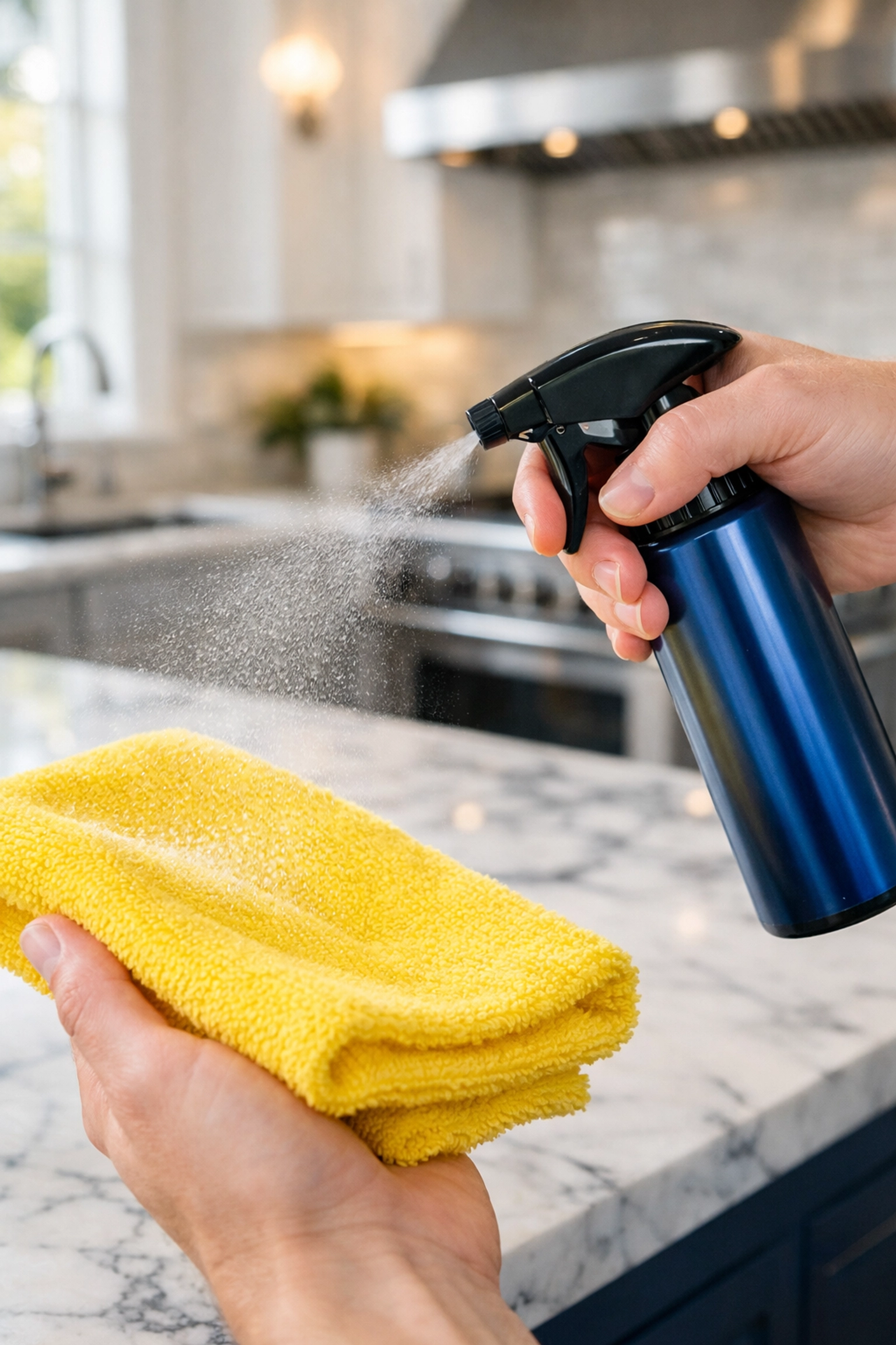 Proper application of cleaner to a cloth for professional house cleaning in Ashby MA.