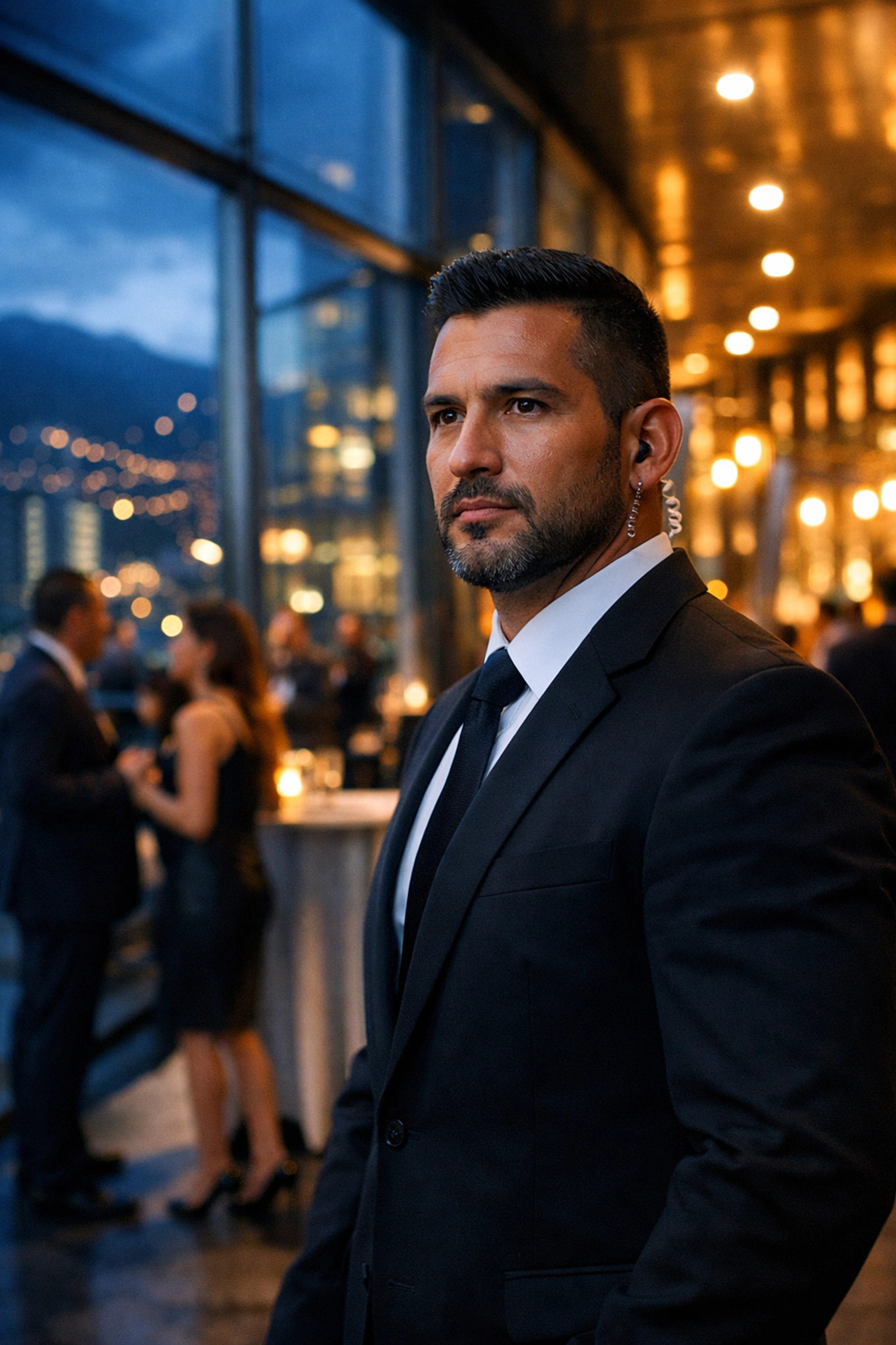 Professional bodyguard providing security at corporate event in Medellin