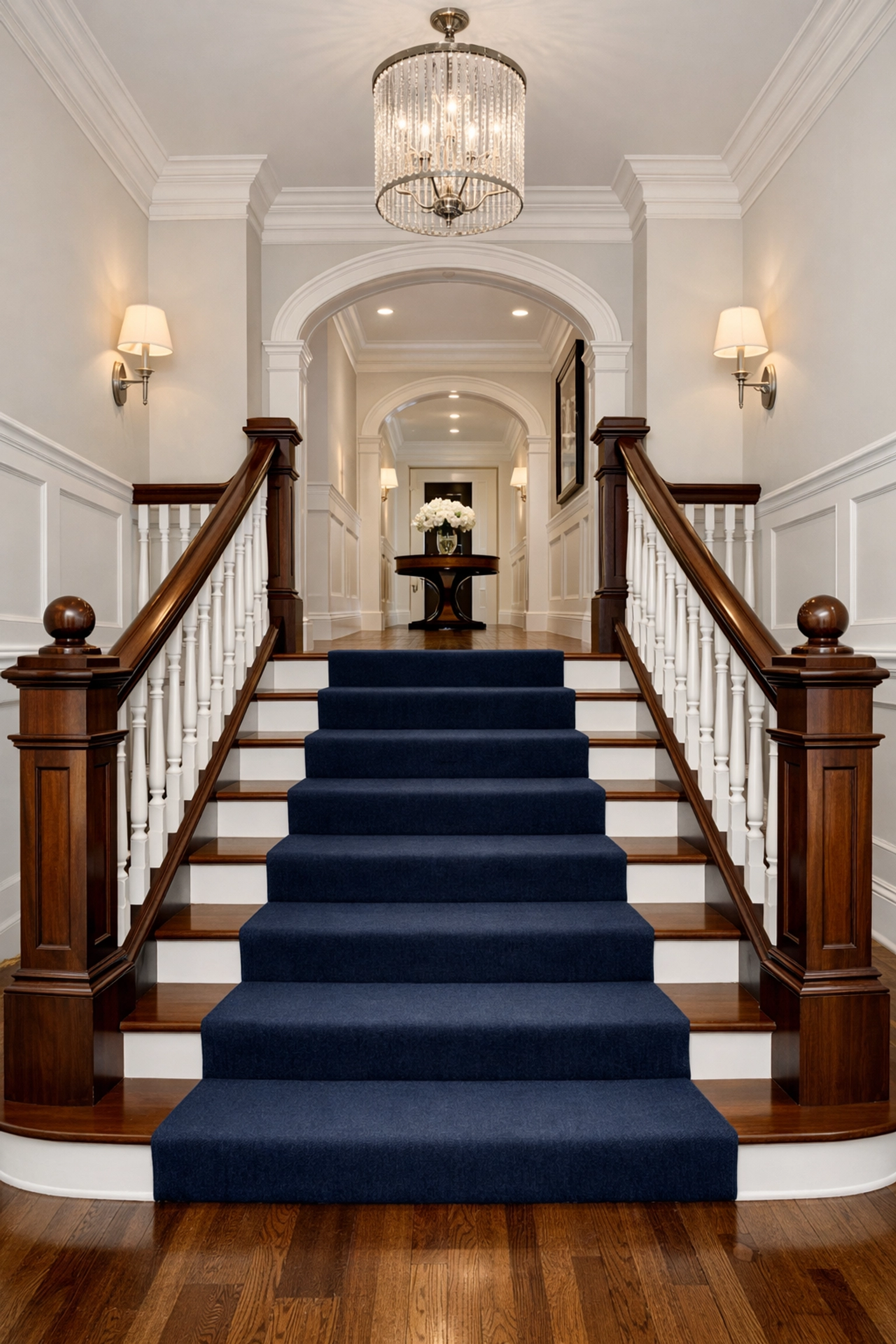 Impeccably cleaned luxury staircase and entryway in a Westborough home.