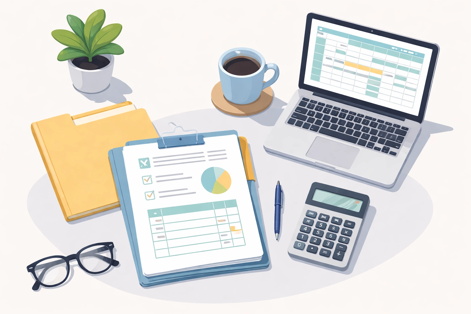 Organized home office desk with tax documents, laptop, and calculator for New Haven tax preparation 2026.