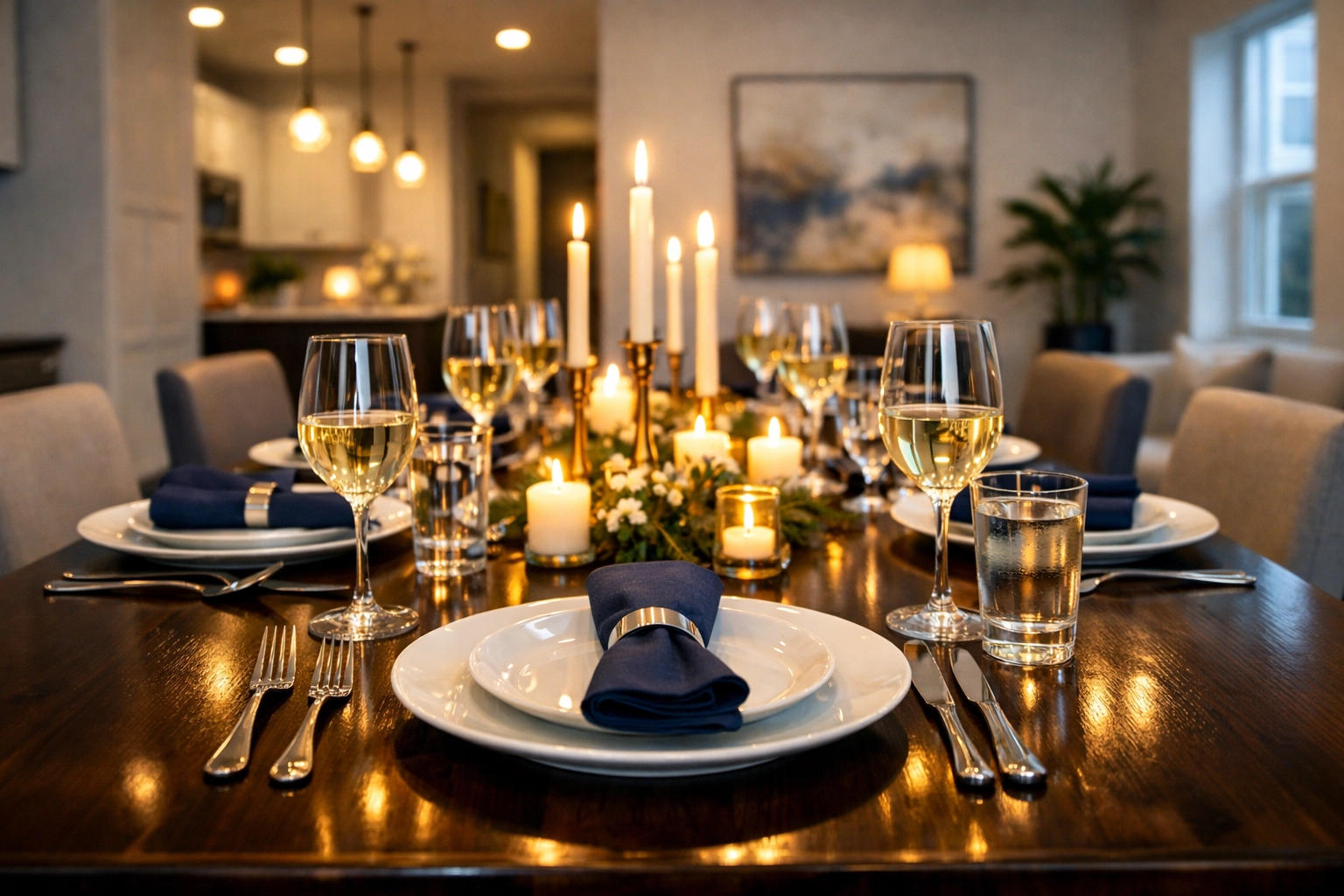 Elegant dining table setup in a spotless home after deep cleaning and weekly house cleaning in Leominster MA.