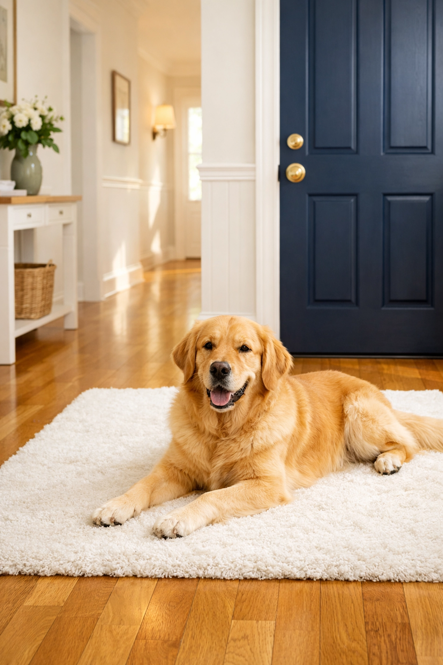 A healthy, dust-free home hallway in Stow MA after professional residential cleaning with pet-safe products.