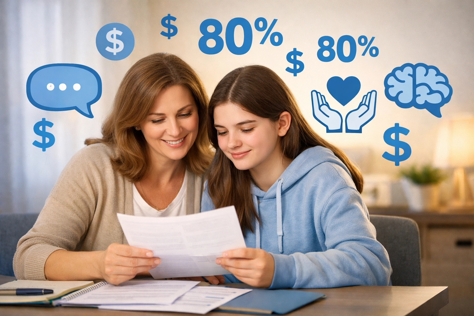 Mother and daughter reviewing autism scholarship application for financial assistance in Florida