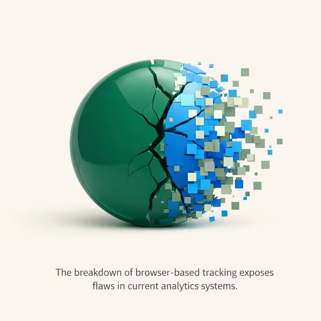 Visualizing the breakdown of traditional browser-side tracking and cookies for GA4 data privacy.