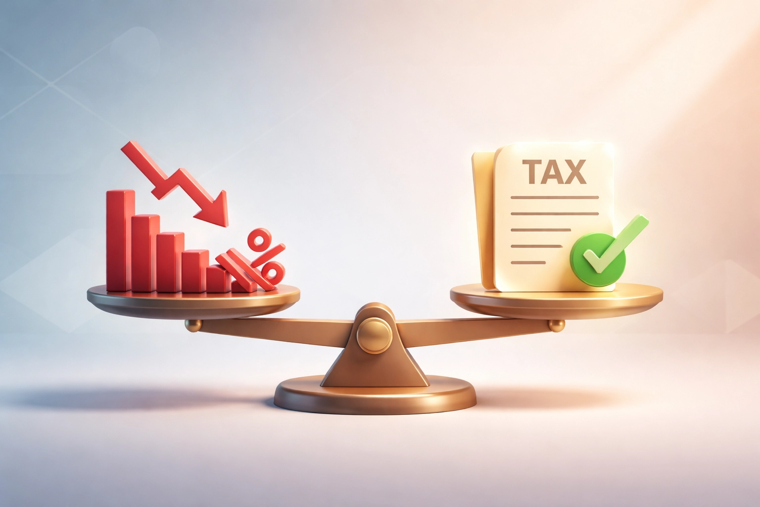 Balanced scale illustrating stock losses offset by tax savings for effective tax-loss harvesting
