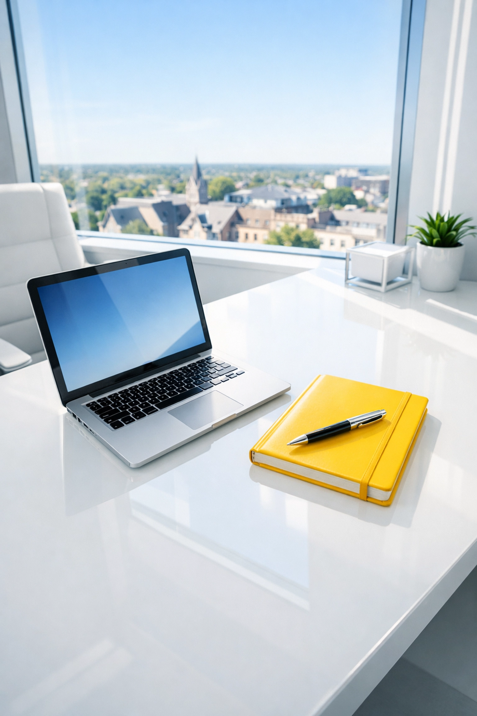 Pristine executive desk in a Bedford office showing how commercial cleaning boosts office productivity.