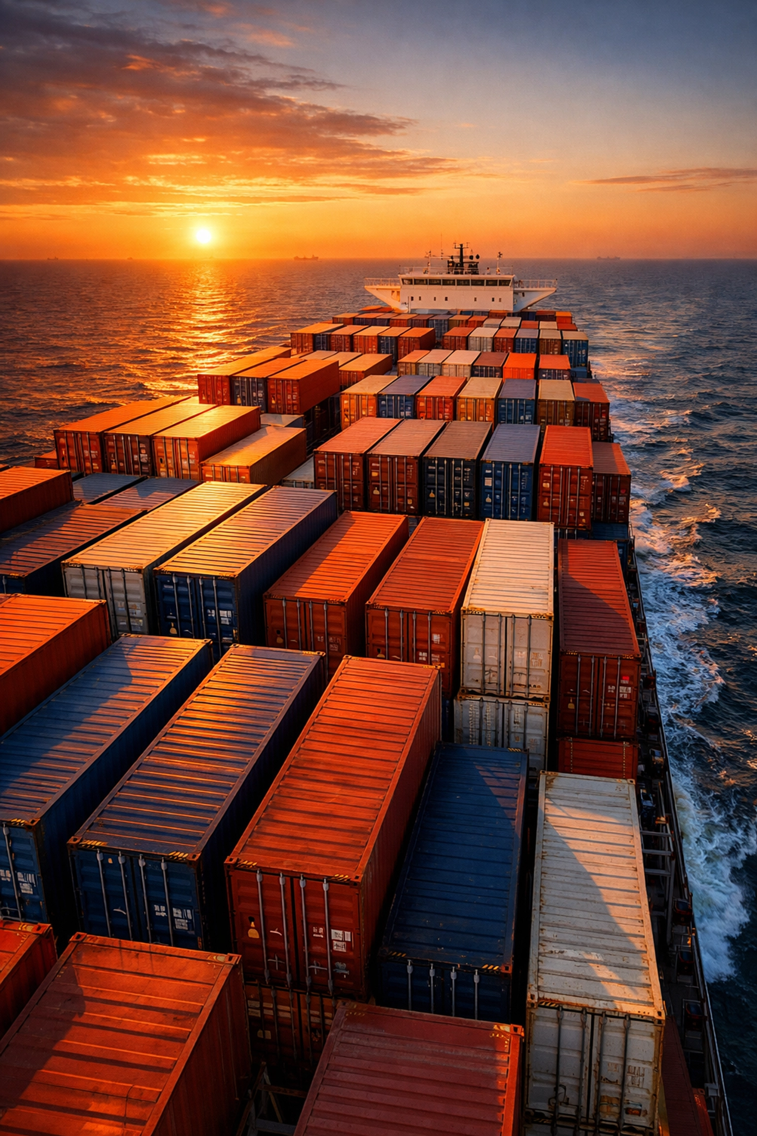 International cargo ship transporting educational materials across ocean for global communities