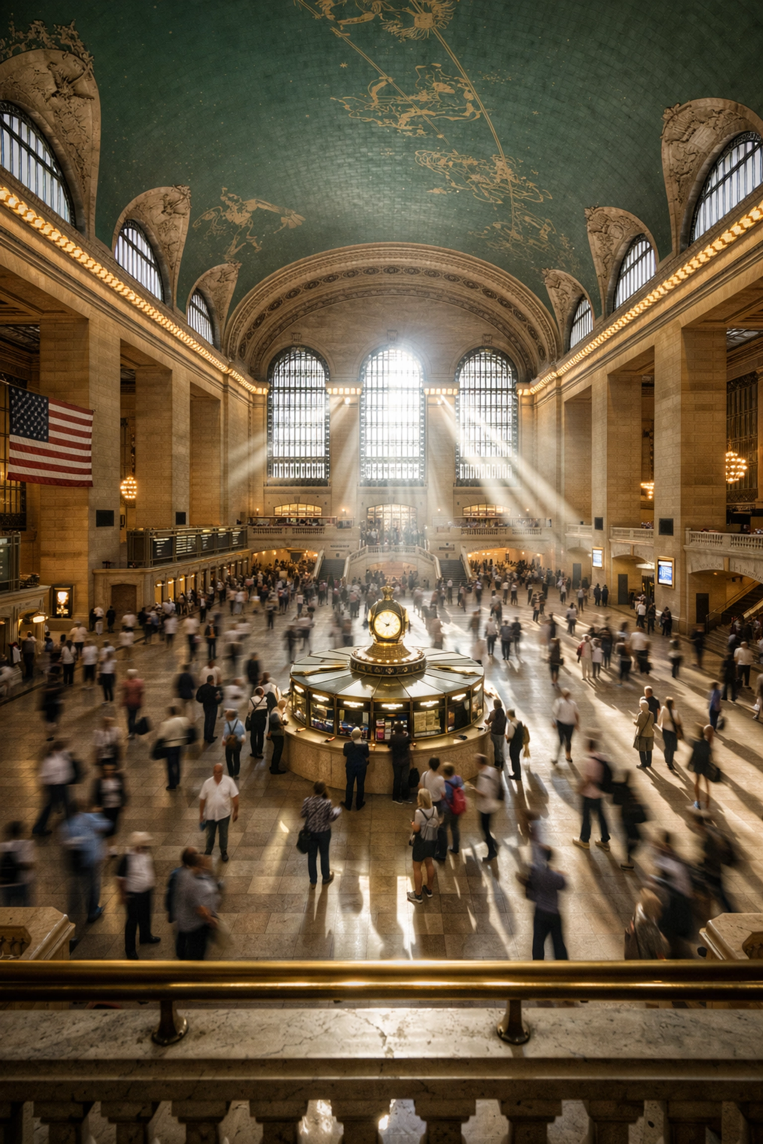 Grand Central Terminal concourse with sunbeams and commuters, a top NYC photo spot